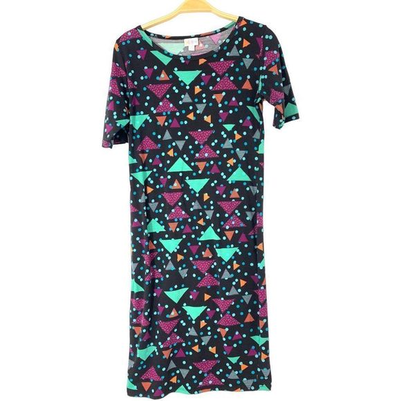 Womens Lularoe T-shirt Dress Midi Geo Pattern Size M Pullover 5130 Short Sleeve - Picture 1 of 6